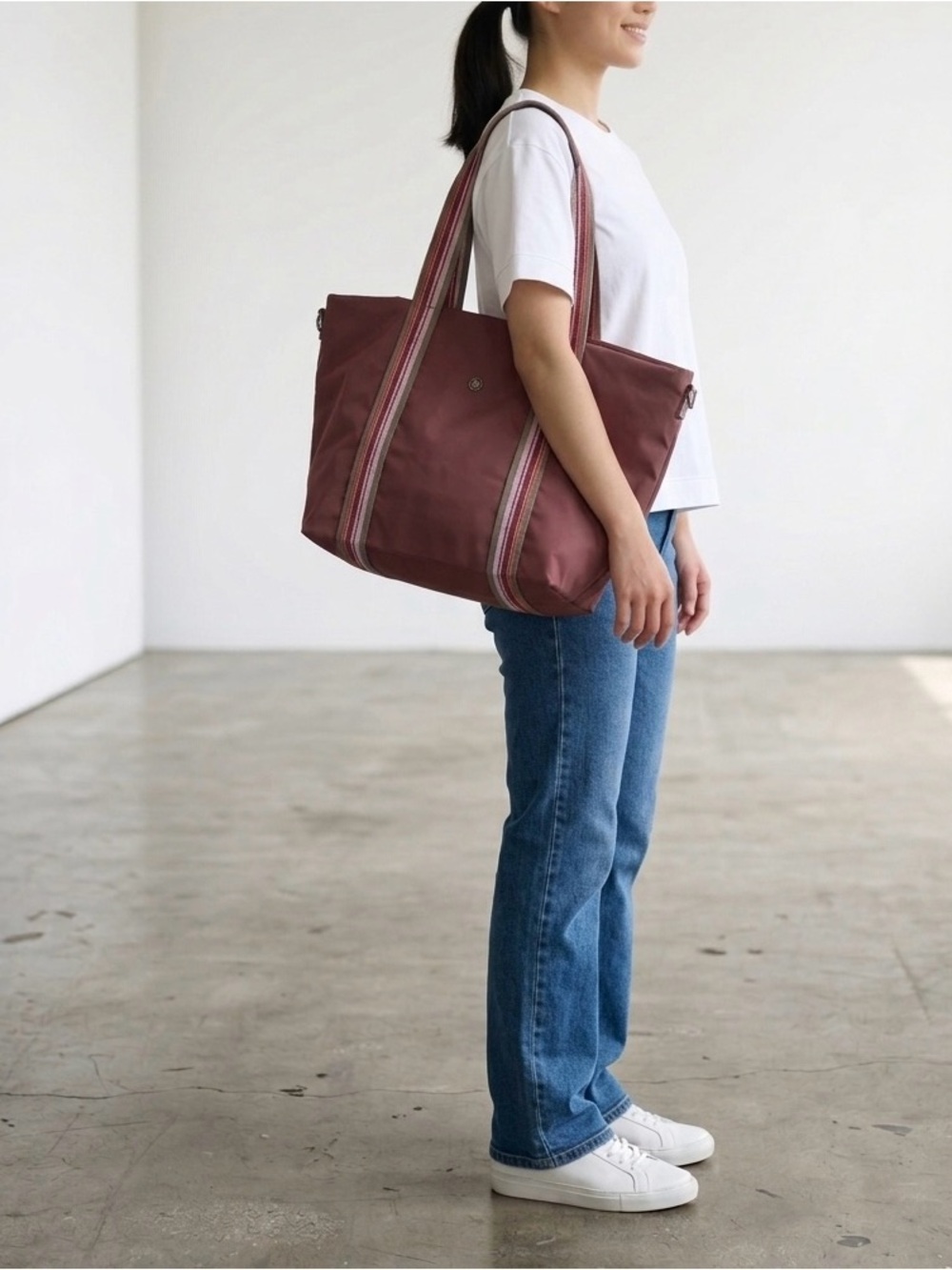 Lightweight Large Nylon Tote Bag with Shoulder & Crossbody Strap